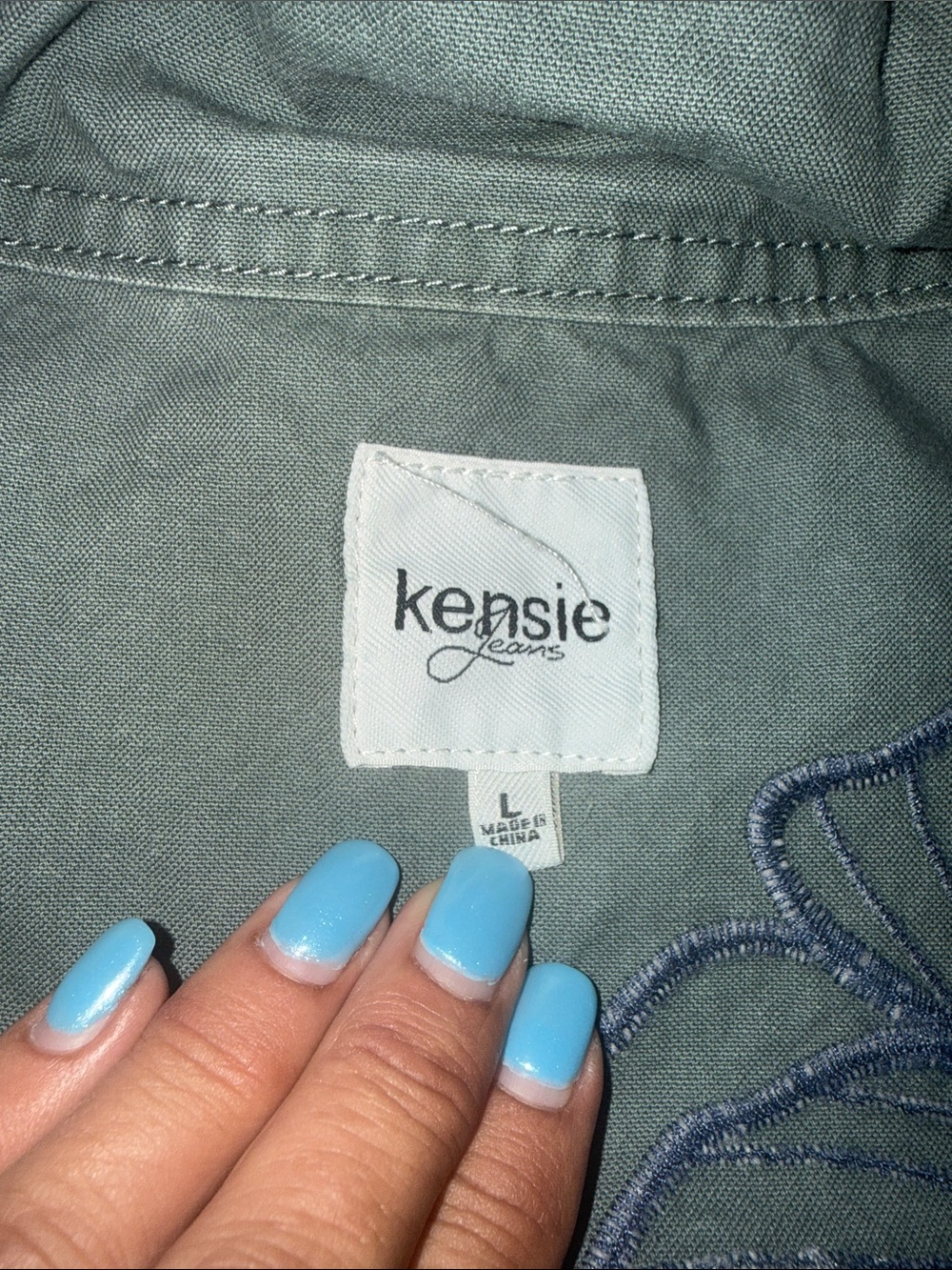 Kensie Sage Green Utility Jacket with Floral Embroidery - Picture 4 of 6